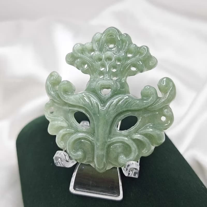 緬料 滿綠 油綠 鏤空面具 吊飾 吊墜 | 天然緬甸玉A貨翡翠