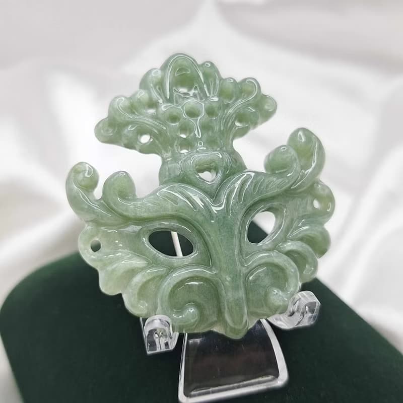 緬料 滿綠 油綠 鏤空面具 吊飾 吊墜 | 天然緬甸玉A貨翡翠