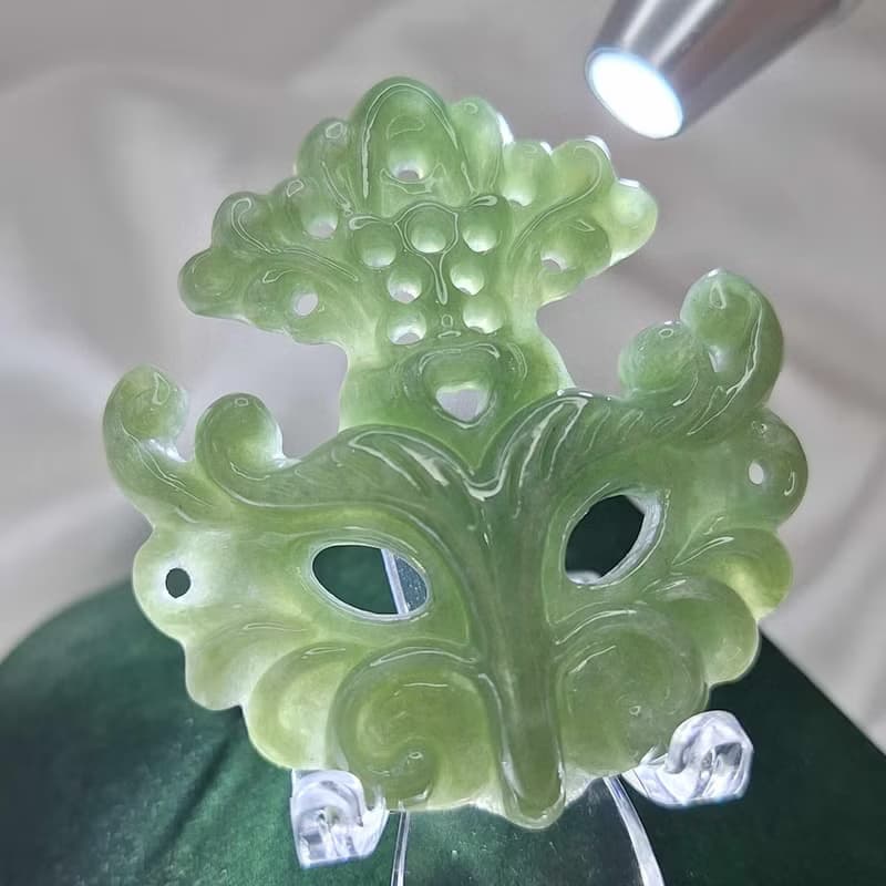 緬料 滿綠 油綠 鏤空面具 吊飾 吊墜 | 天然緬甸玉A貨翡翠