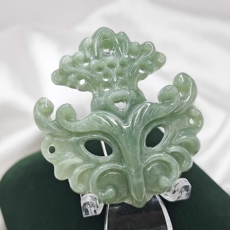 緬料 滿綠 油綠 鏤空面具 吊飾 吊墜 | 天然緬甸玉A貨翡翠