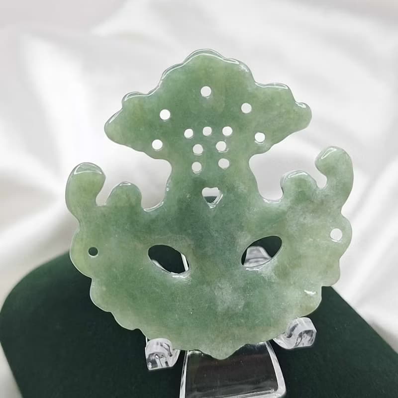 緬料 滿綠 油綠 鏤空面具 吊飾 吊墜 | 天然緬甸玉A貨翡翠