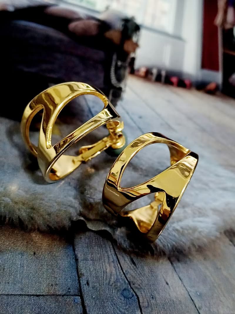 vintage jewelry  NAPIER 金色現代藝術風格 夾式耳環