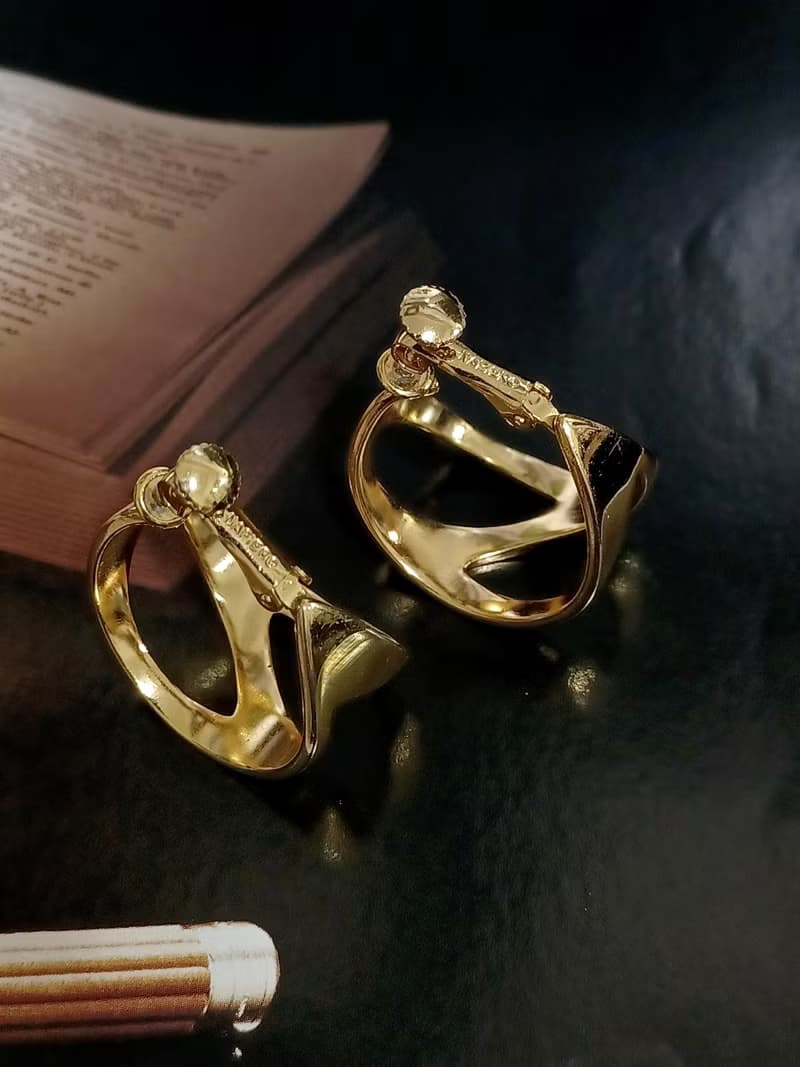 vintage jewelry  NAPIER 金色現代藝術風格 夾式耳環