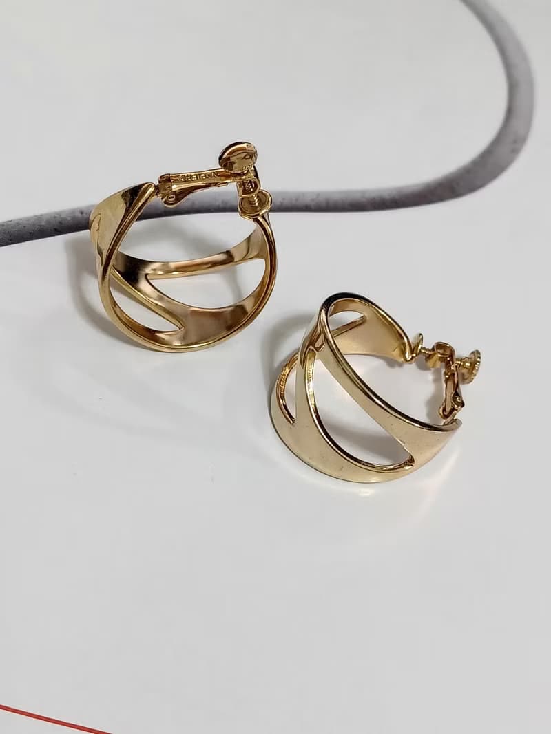 vintage jewelry  NAPIER 金色現代藝術風格 夾式耳環