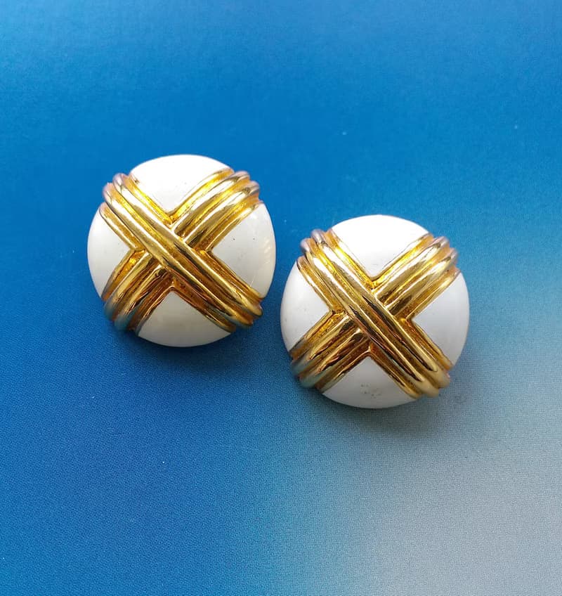 Vintage Jewelry 西洋古董飾品 普普 白琺瑯 摩登 夾式耳環