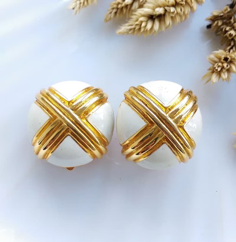 Vintage Jewelry 西洋古董飾品 普普 白琺瑯 摩登 夾式耳環
