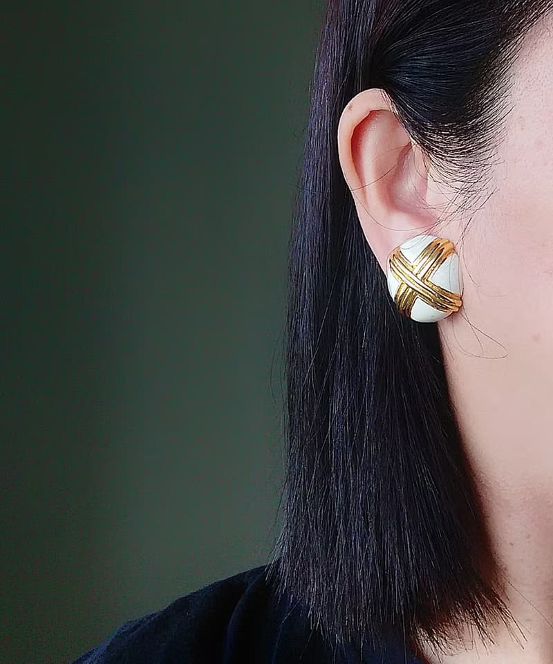 Vintage Jewelry 西洋古董飾品 普普 白琺瑯 摩登 夾式耳環