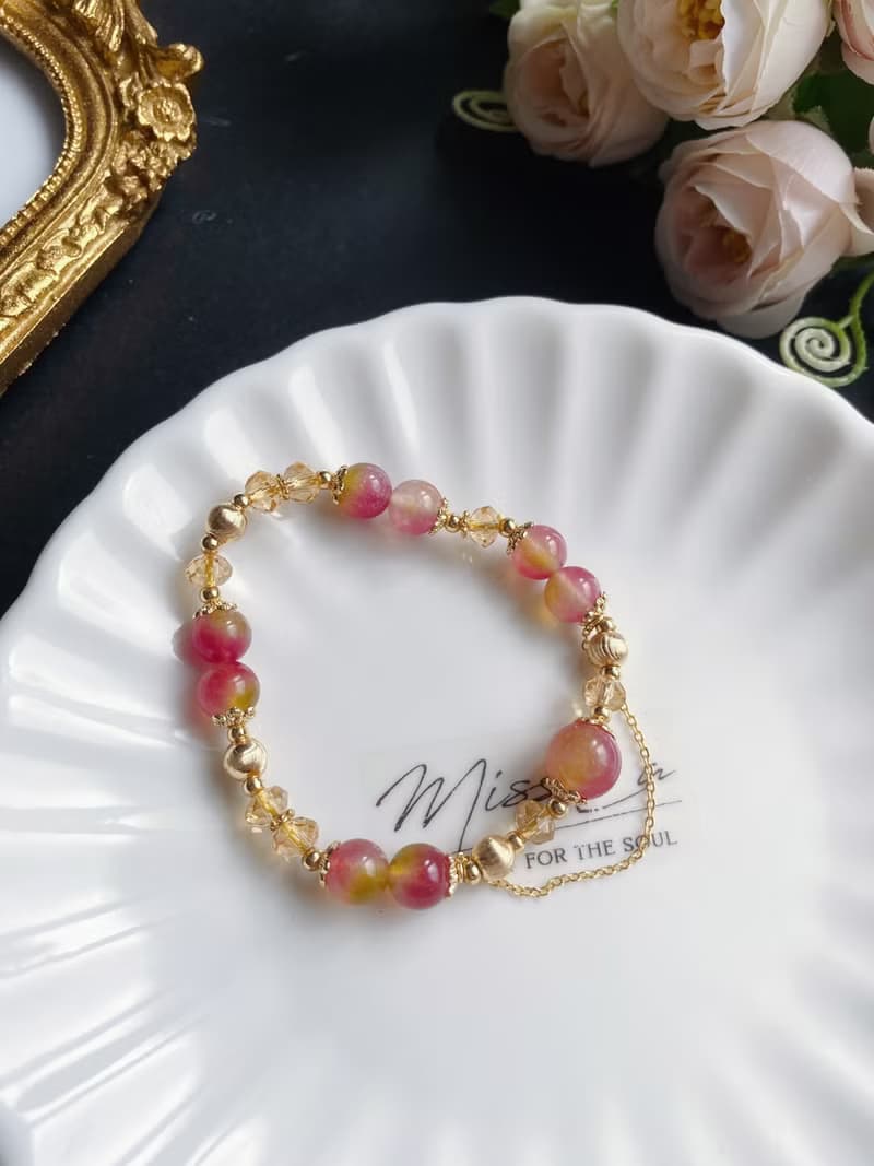 高貴 華麗 水晶 天然石 黃水晶 西瓜玉隨 設計款手鍊 禮物