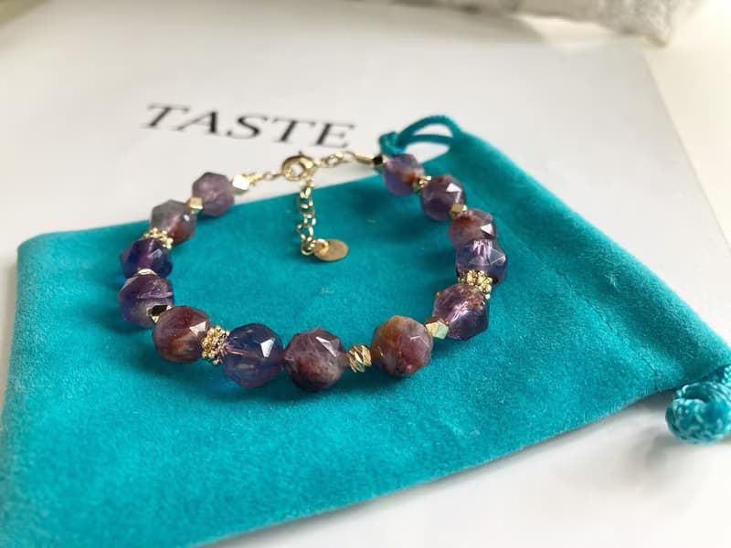 提高靈感智慧財運切面紫幽靈水晶手鍊