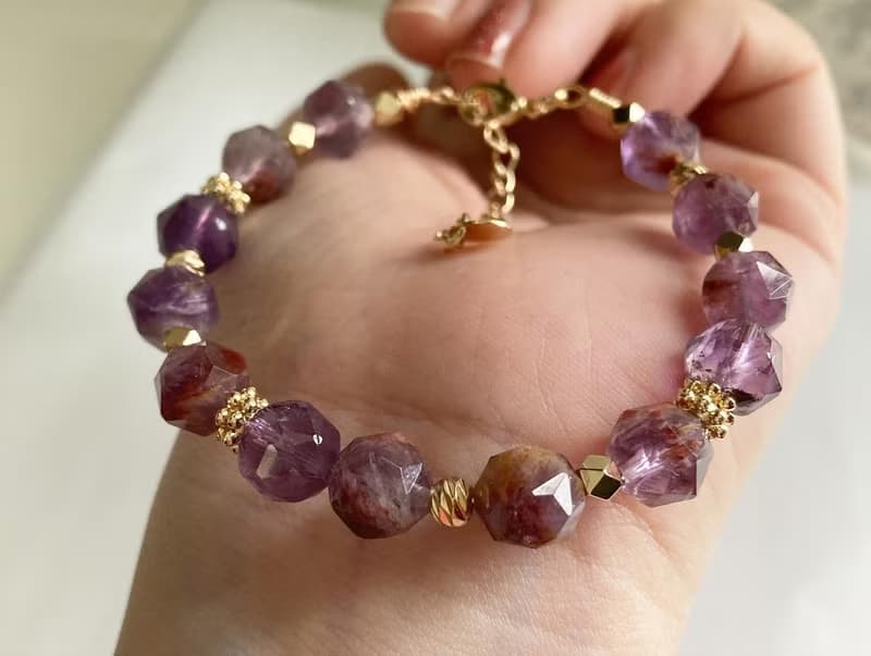 提高靈感智慧財運切面紫幽靈水晶手鍊