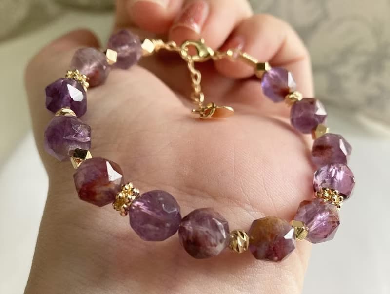 提高靈感智慧財運切面紫幽靈水晶手鍊