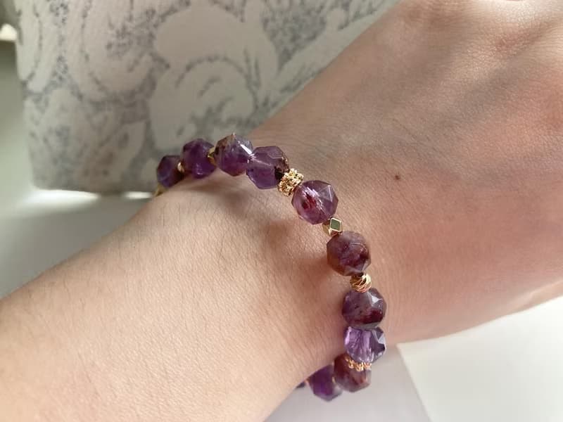 提高靈感智慧財運切面紫幽靈水晶手鍊