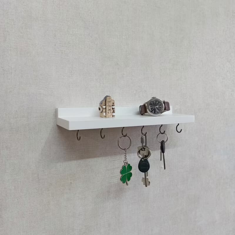 Handcrafted Wooden Floating Shelf with Hooks 30 cm 6 hooks