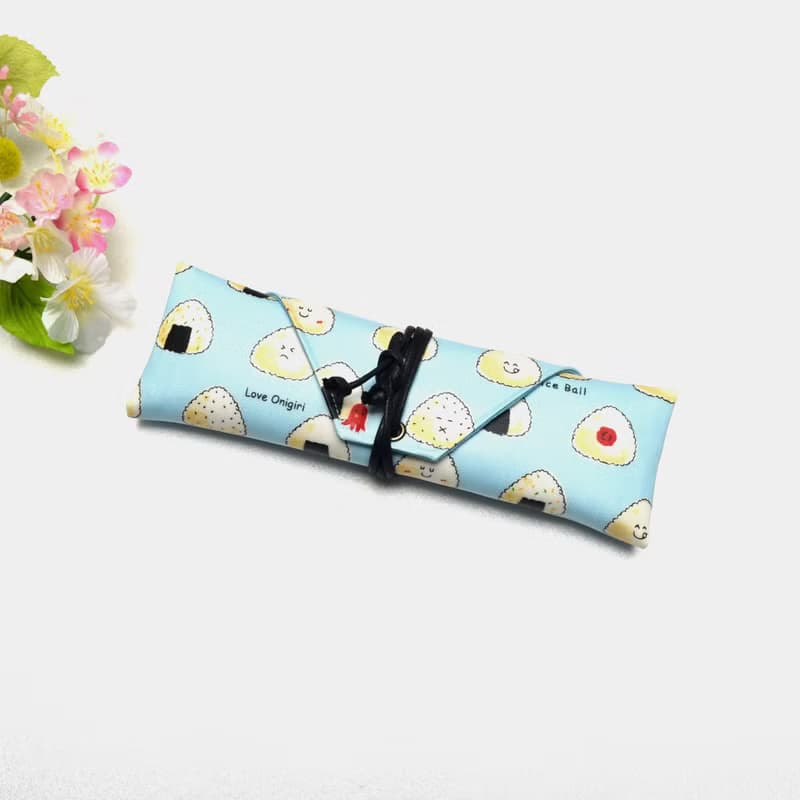 可愛飯糰-粉藍餐具包/筆收納袋 筆袋 餐具套 餐具袋 收納 環保
