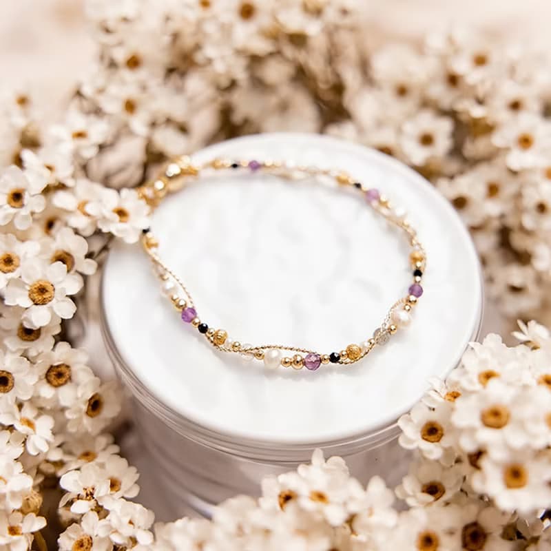 貴人 x 紫水晶 珍珠 拉長石 天然石 水晶【蒲公英記憶】纏繞手鍊