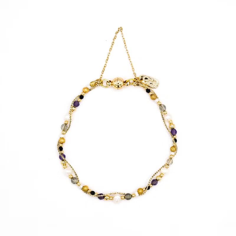 貴人 x 紫水晶 珍珠 拉長石 天然石 水晶【蒲公英記憶】纏繞手鍊