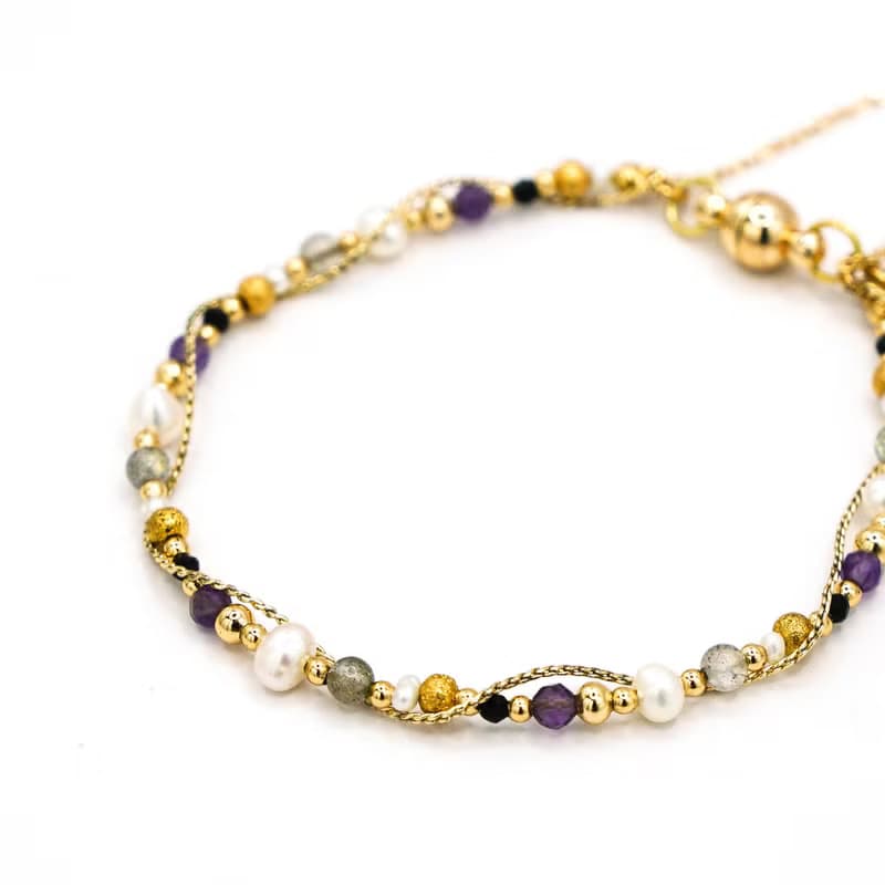 貴人 x 紫水晶 珍珠 拉長石 天然石 水晶【蒲公英記憶】纏繞手鍊