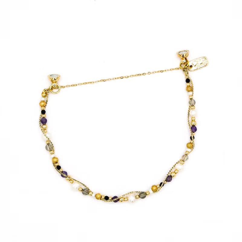 貴人 x 紫水晶 珍珠 拉長石 天然石 水晶【蒲公英記憶】纏繞手鍊