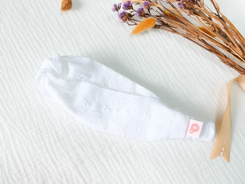 純白刺繡蕾絲法式扭結寶寶髮帶-寶寶彌月/周歲/洗禮/婚禮花童