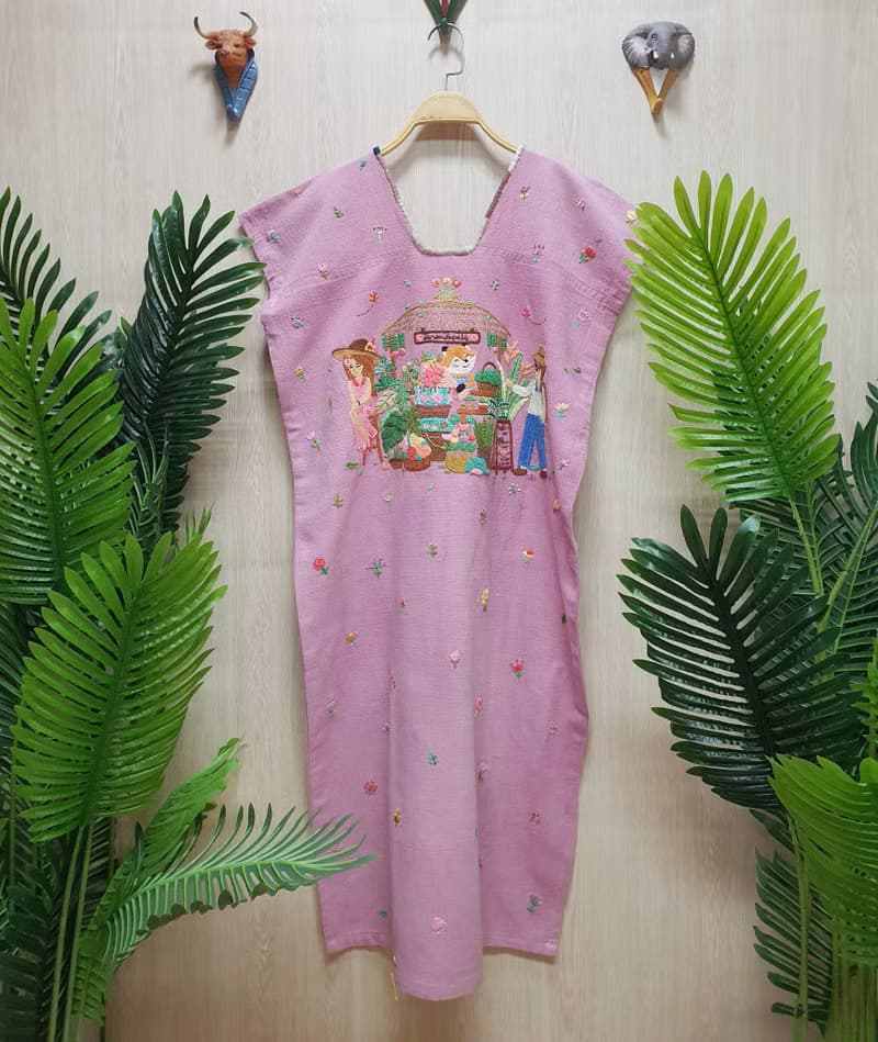 可愛的手工刺繡連衣裙、棉布、狐狸、花店、情侶、愛情