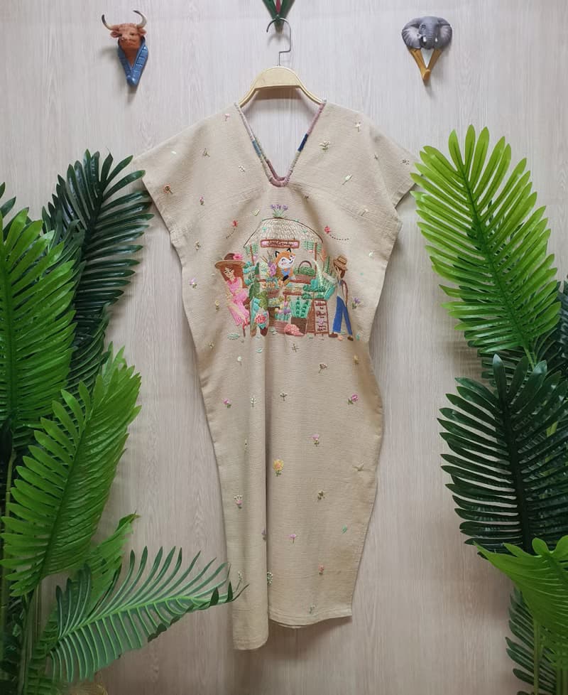 可愛的手工刺繡連衣裙、棉布、狐狸、花店、情侶、愛情