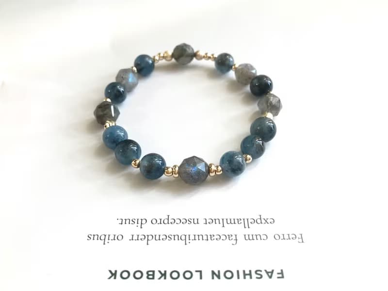 拉長石X魔鬼海藍寶水晶手鍊 提升個人魅力鎮靜情緒改善溝通能力