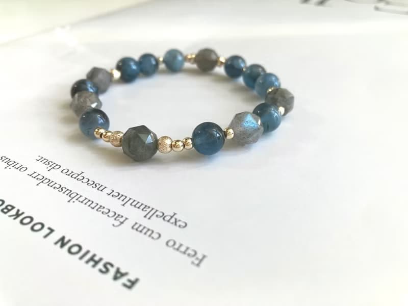 拉長石X魔鬼海藍寶水晶手鍊 提升個人魅力鎮靜情緒改善溝通能力