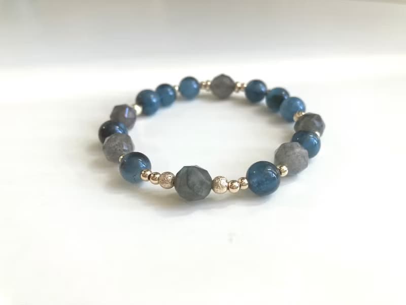 拉長石X魔鬼海藍寶水晶手鍊 提升個人魅力鎮靜情緒改善溝通能力