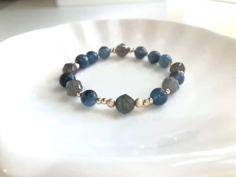 拉長石X魔鬼海藍寶水晶手鍊 提升個人魅力鎮靜情緒改善溝通能力