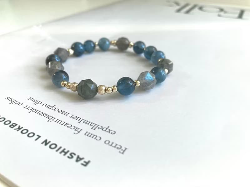拉長石X魔鬼海藍寶水晶手鍊 提升個人魅力鎮靜情緒改善溝通能力