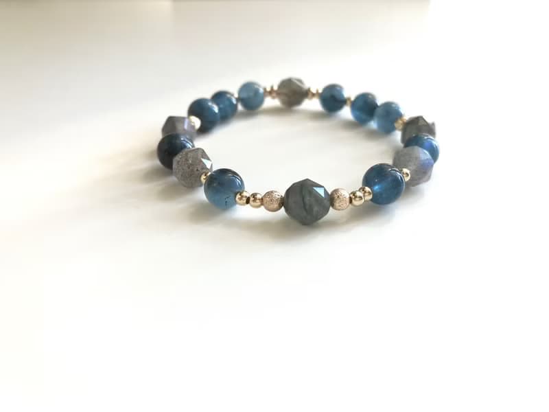 拉長石X魔鬼海藍寶水晶手鍊 提升個人魅力鎮靜情緒改善溝通能力