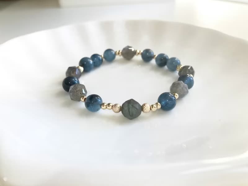 拉長石X魔鬼海藍寶水晶手鍊 提升個人魅力鎮靜情緒改善溝通能力