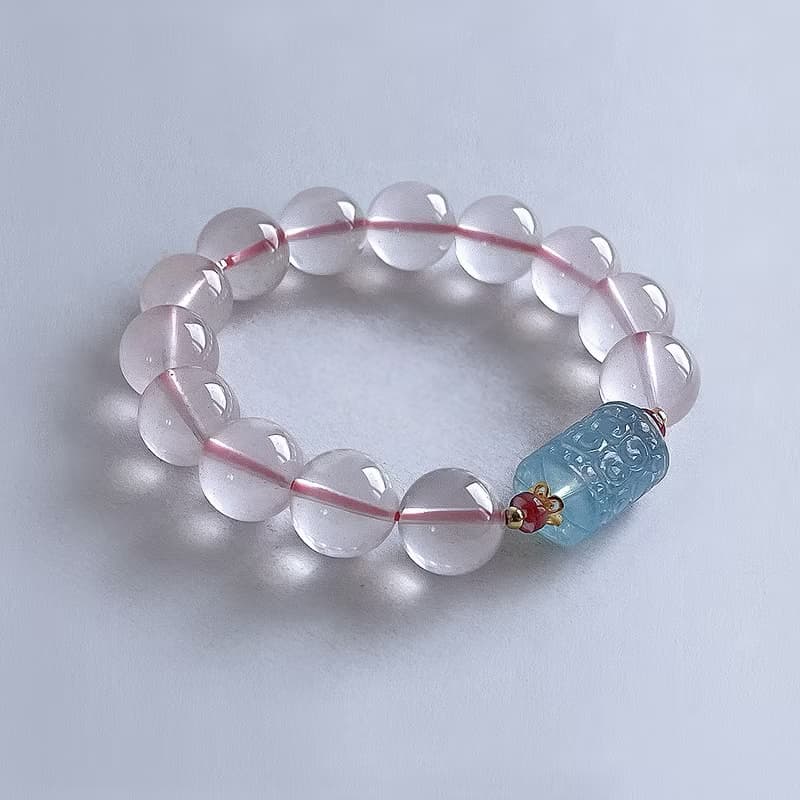 寶石系 天然礦石 莫桑比克粉晶12.5 mm 海藍寶 碧璽 925純銀 手鍊