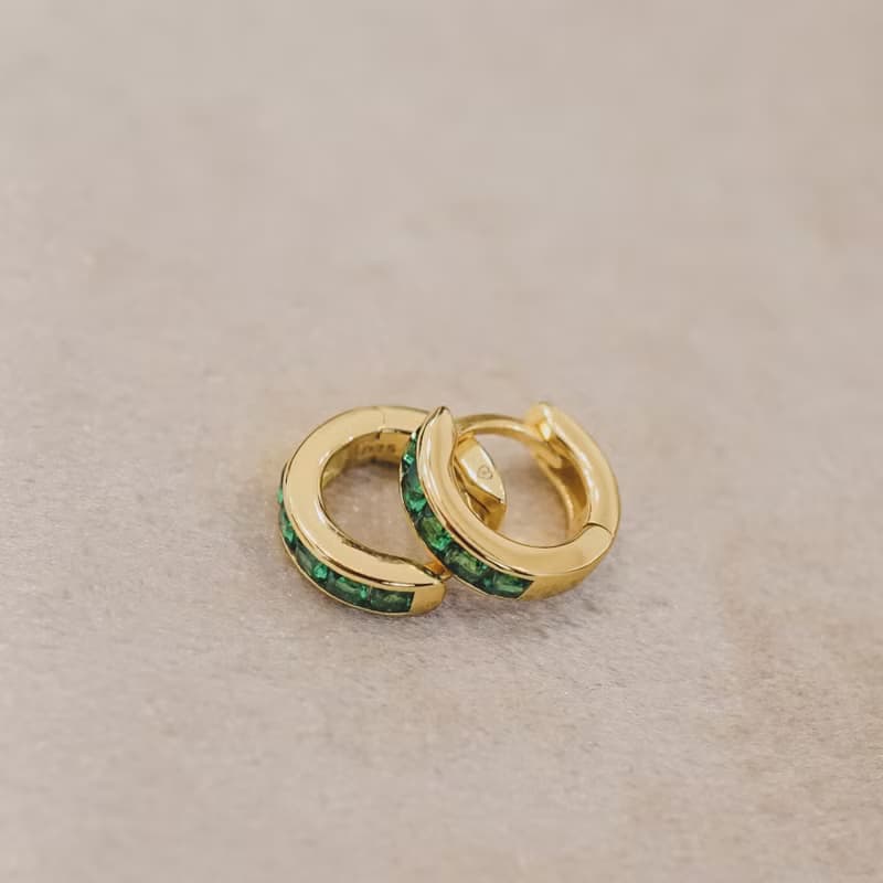 綠寶方形鋯石耳圈 925銀 14K金 抗過敏 可戴洗澡 不掉色 女生禮物