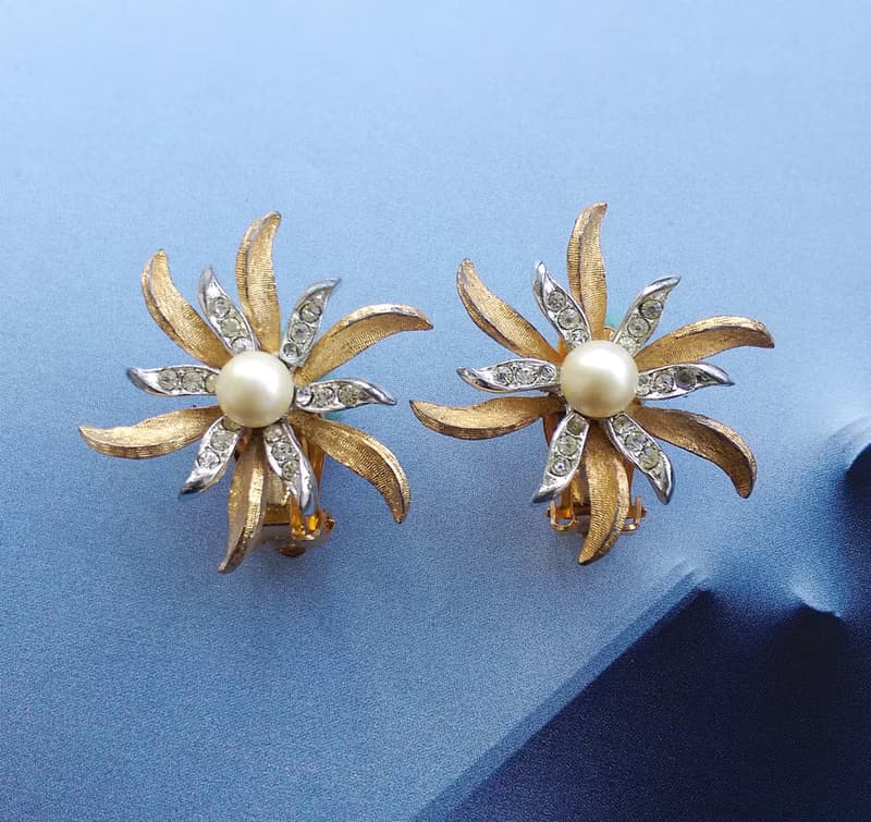 Vintage Jewelry 西洋古董飾品 JUDY LEE 立體雙色珠花 夾式耳環