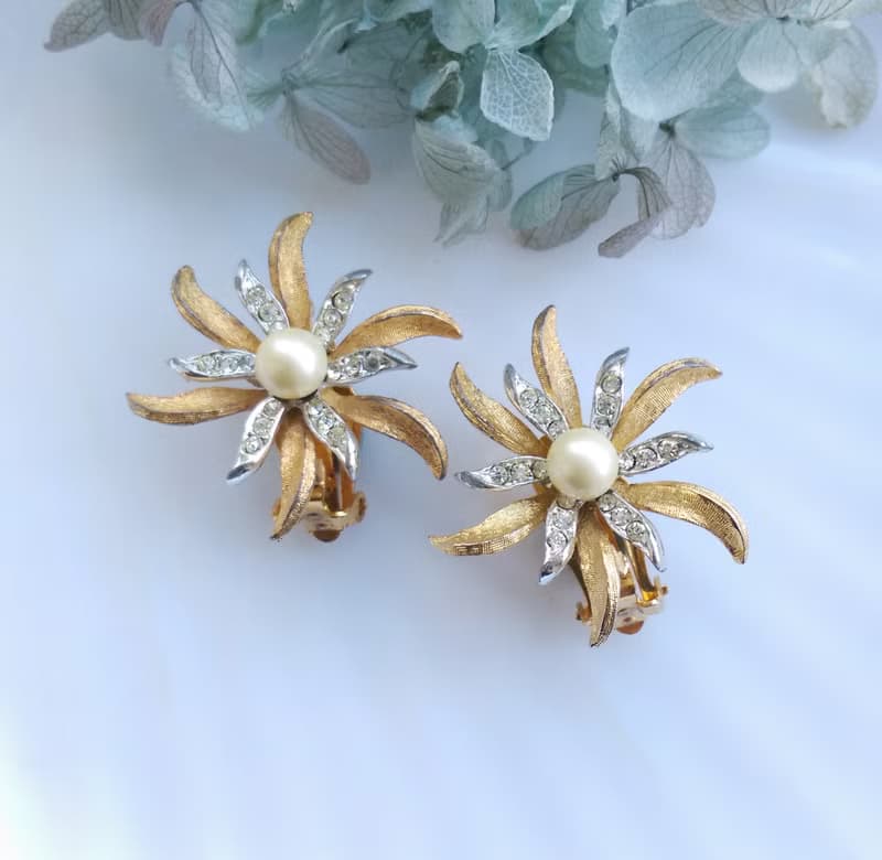 Vintage Jewelry 西洋古董飾品 JUDY LEE 立體雙色珠花 夾式耳環