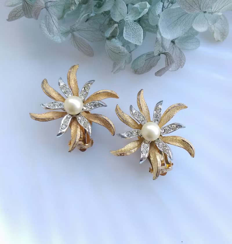 Vintage Jewelry 西洋古董飾品 JUDY LEE 立體雙色珠花 夾式耳環