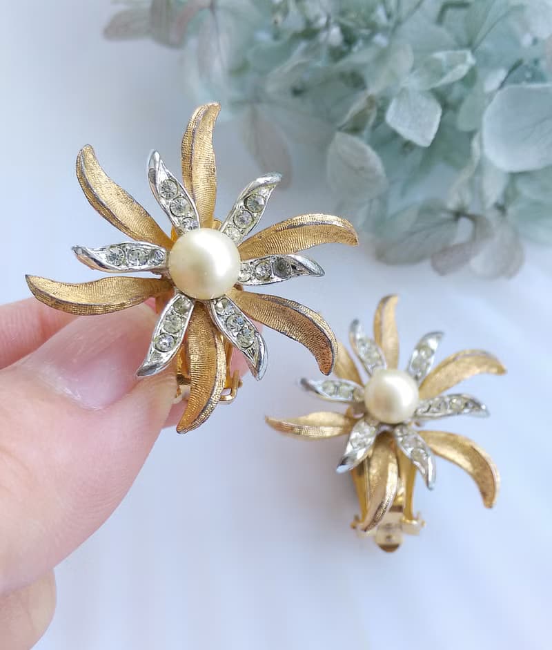 Vintage Jewelry 西洋古董飾品 JUDY LEE 立體雙色珠花 夾式耳環