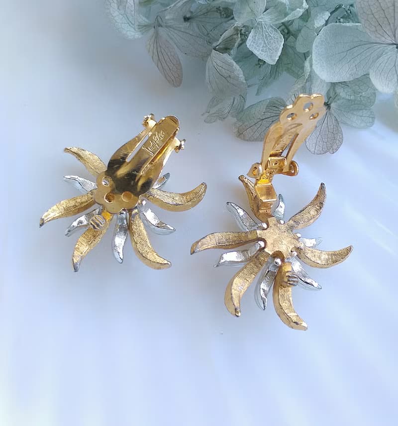 Vintage Jewelry 西洋古董飾品 JUDY LEE 立體雙色珠花 夾式耳環