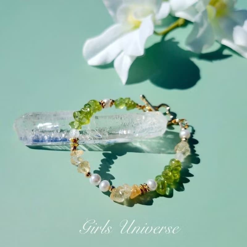 來杯莫希托。黃水晶 淡水珍珠 橄欖石 14K包金 水晶礦石設計手鍊