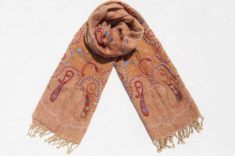 水煮羊毛披肩/針織圍巾/刺繡圍巾/羊絨披巾/喀什米爾Cashmere-花