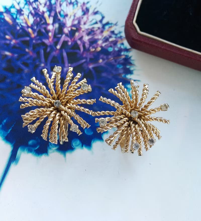 Vintage Jewelry 西洋古董飾品 BERGERE 燦爛煙花 鑽花 夾式耳環
