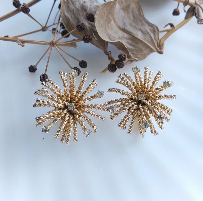 Vintage Jewelry 西洋古董飾品 BERGERE 燦爛煙花 鑽花 夾式耳環