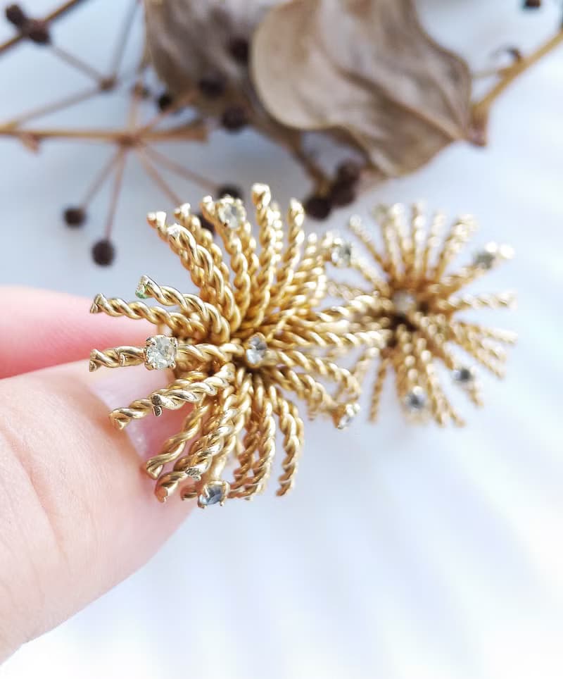 Vintage Jewelry 西洋古董飾品 BERGERE 燦爛煙花 鑽花 夾式耳環