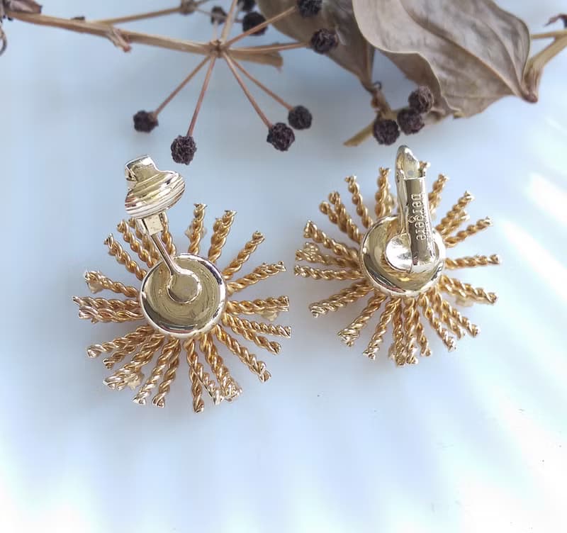 Vintage Jewelry 西洋古董飾品 BERGERE 燦爛煙花 鑽花 夾式耳環