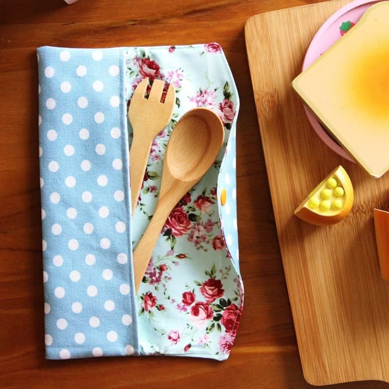 文青風環保筷袋 ~傾訴花情 藍 收納包.環保筷袋.手作餐具袋