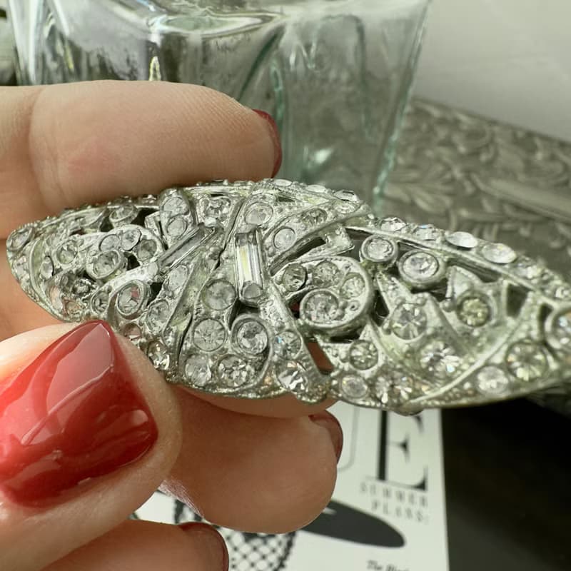 Antique USA Coro Duette Brooch Signed Patented Rhodium Plated Art Deco 1930s
