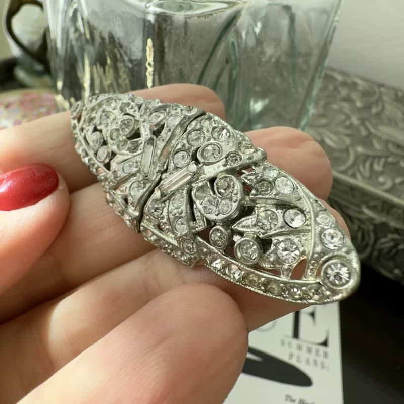 Antique USA Coro Duette Brooch Signed Patented Rhodium Plated Art Deco 1930s