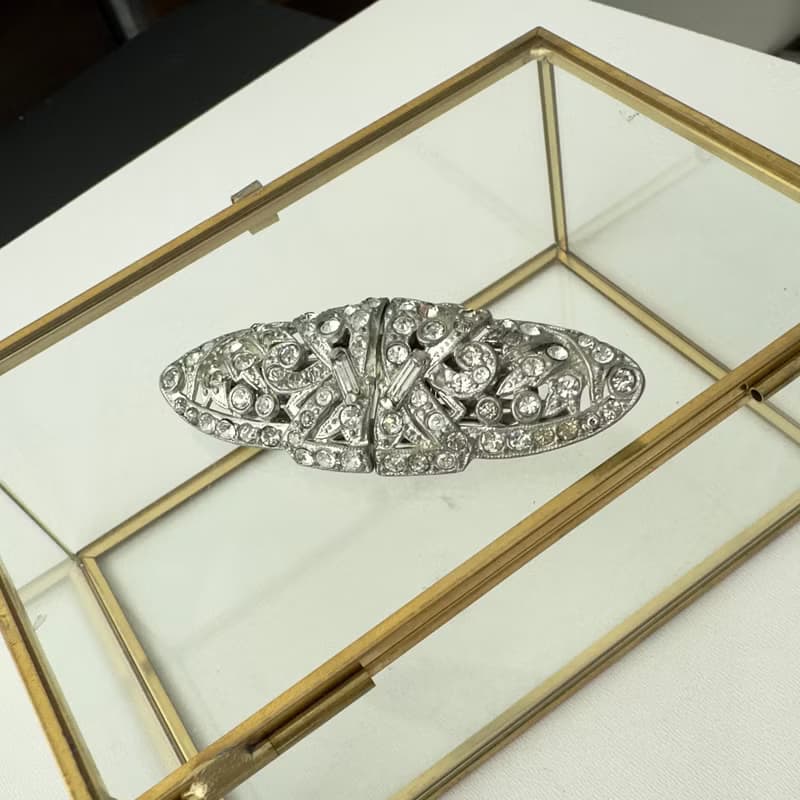 Antique USA Coro Duette Brooch Signed Patented Rhodium Plated Art Deco 1930s