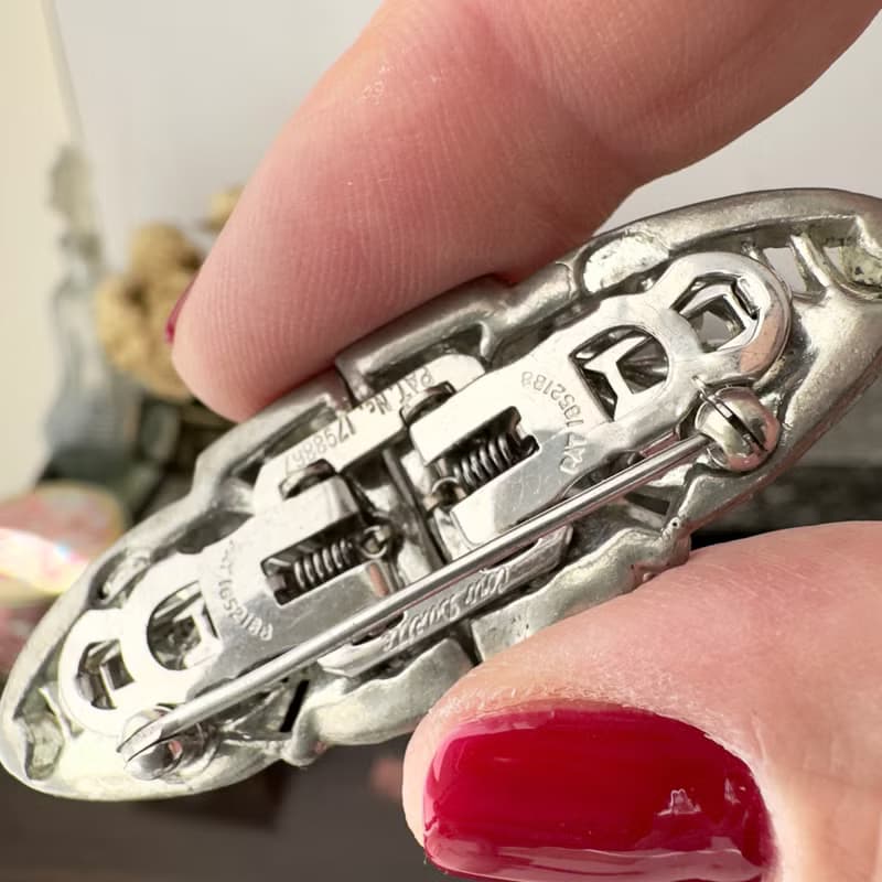 Antique USA Coro Duette Brooch Signed Patented Rhodium Plated Art Deco 1930s